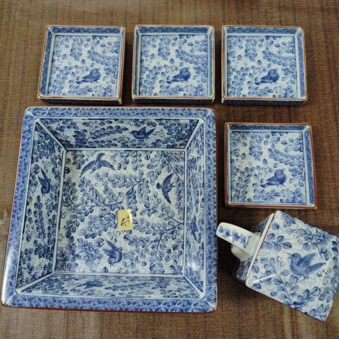 有田焼　龍峰窯　四君子　角皿揃セット　角皿　銘々皿　小皿　染付　古伊万里