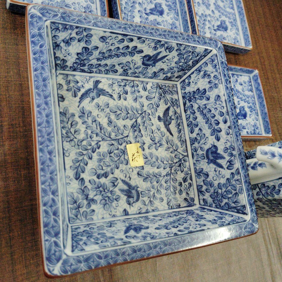 有田焼　龍峰窯　四君子　角皿揃セット　角皿　銘々皿　小皿　染付　古伊万里