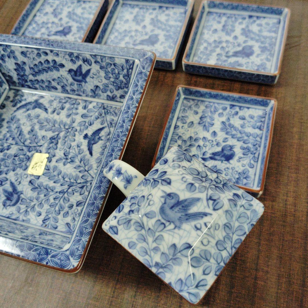 有田焼　龍峰窯　四君子　角皿揃セット　角皿　銘々皿　小皿　染付　古伊万里