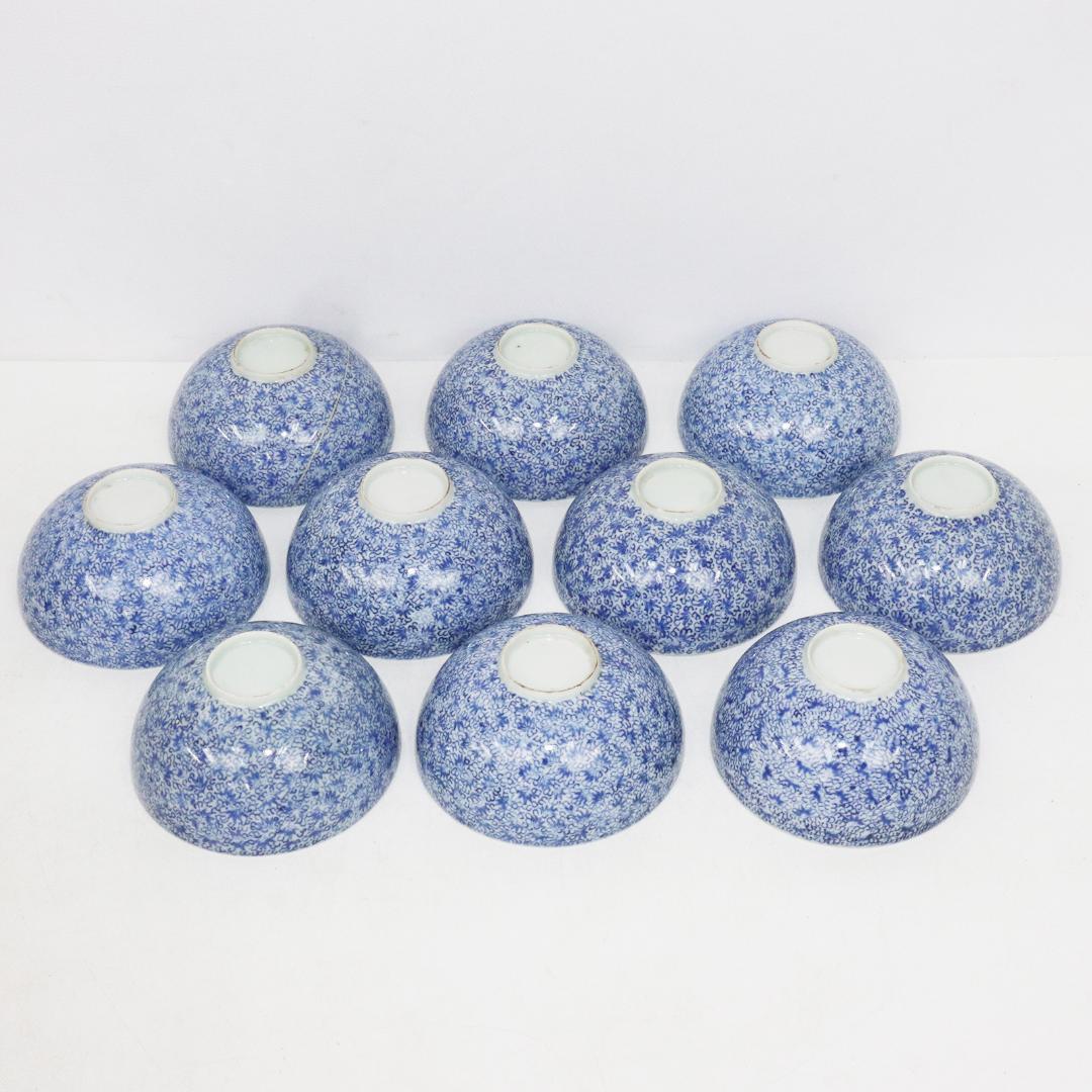 江戸期　古伊万里　染付　花唐草文　3.3寸　茶碗