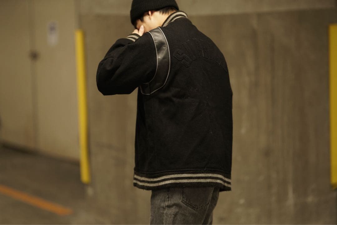 02aw 常田着 初期 Supreme レザー 切り替え スタジャン old 黒