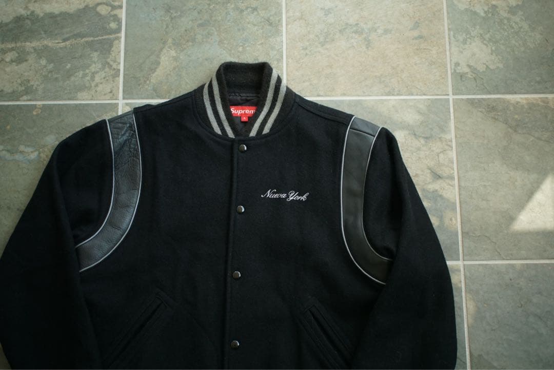 02aw 常田着 初期 Supreme レザー 切り替え スタジャン old 黒