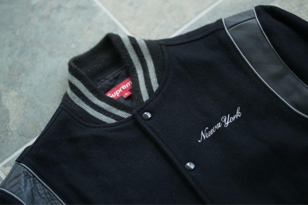 02aw 常田着 初期 Supreme レザー 切り替え スタジャン old 黒