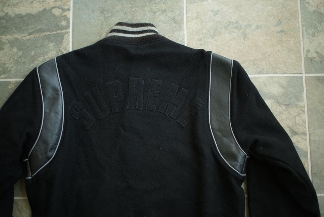 02aw 常田着 初期 Supreme レザー 切り替え スタジャン old 黒