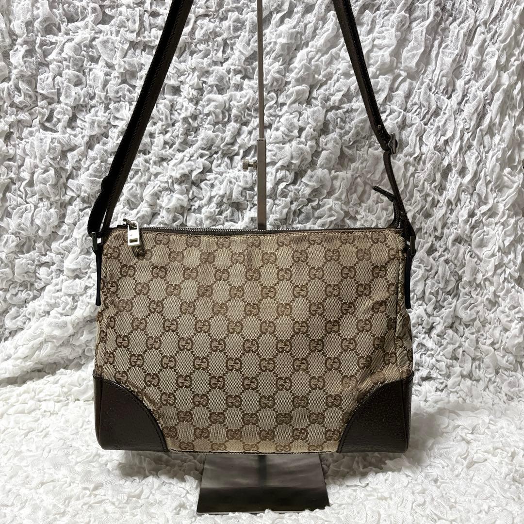 良品✨グッチ ショルダーバッグ GG柄 スクエア キャンバス　肩掛け　ベージュ