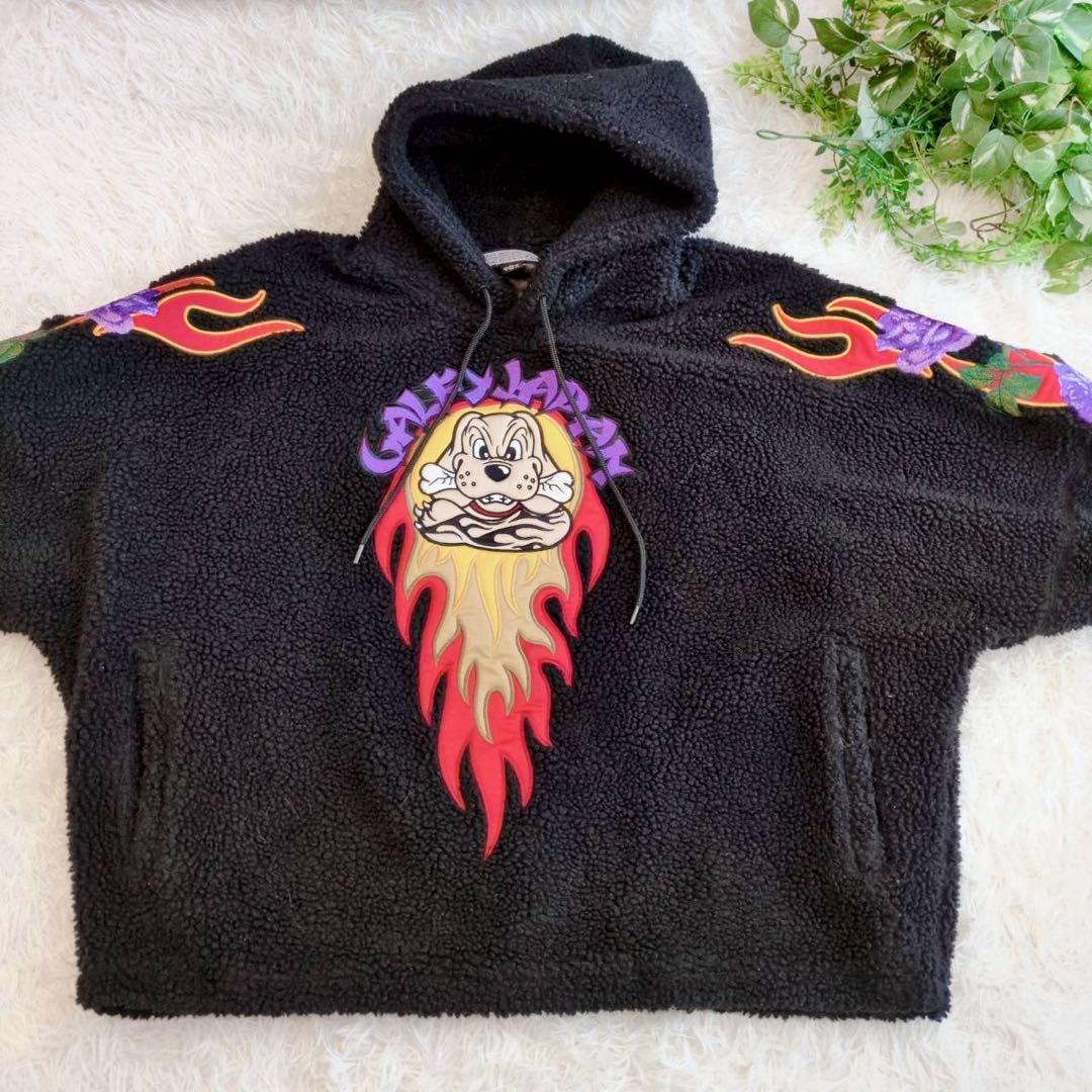 ◾︎激レア◾︎ ガルフィー ボアパーカー ビッグ刺繍ロゴ 燃える薔薇 中型犬 黒