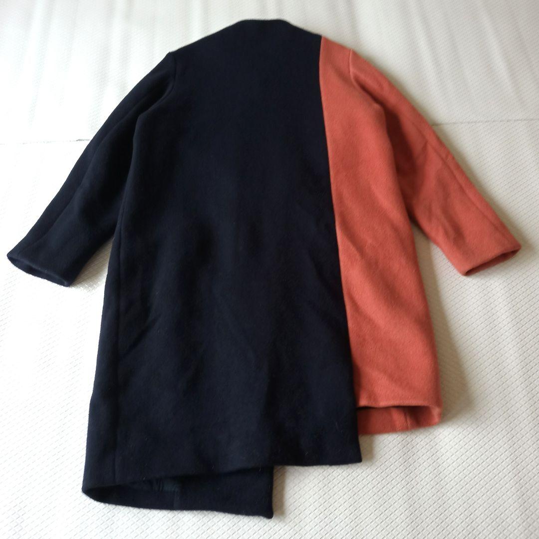 完売品＊UN3D. アンスリード バイカラー アシンメトリー コート ノーカラー