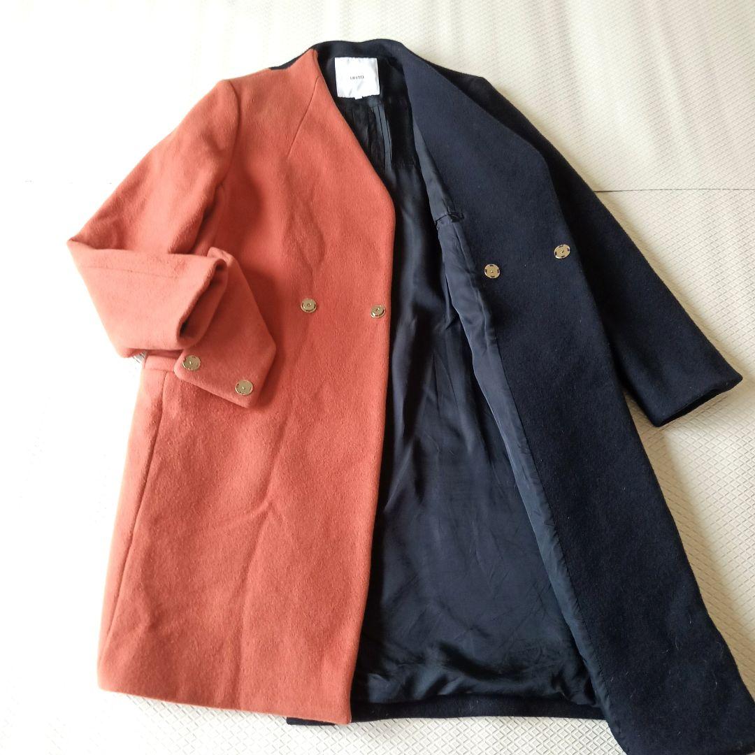完売品＊UN3D. アンスリード バイカラー アシンメトリー コート ノーカラー
