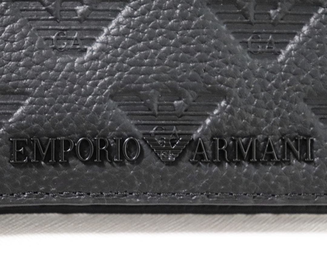 《エンポリオアルマーニ》箱付新品 イーグルロゴ総柄 立体ロゴ レザー2つ折り財布