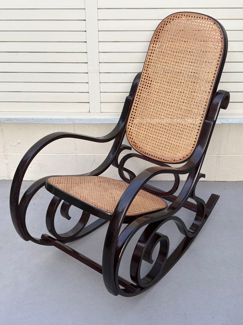 最後新品未使用　ラタン　ロッキングチェア　昭和レトロ　ミッドセンチュリー　曲げ木