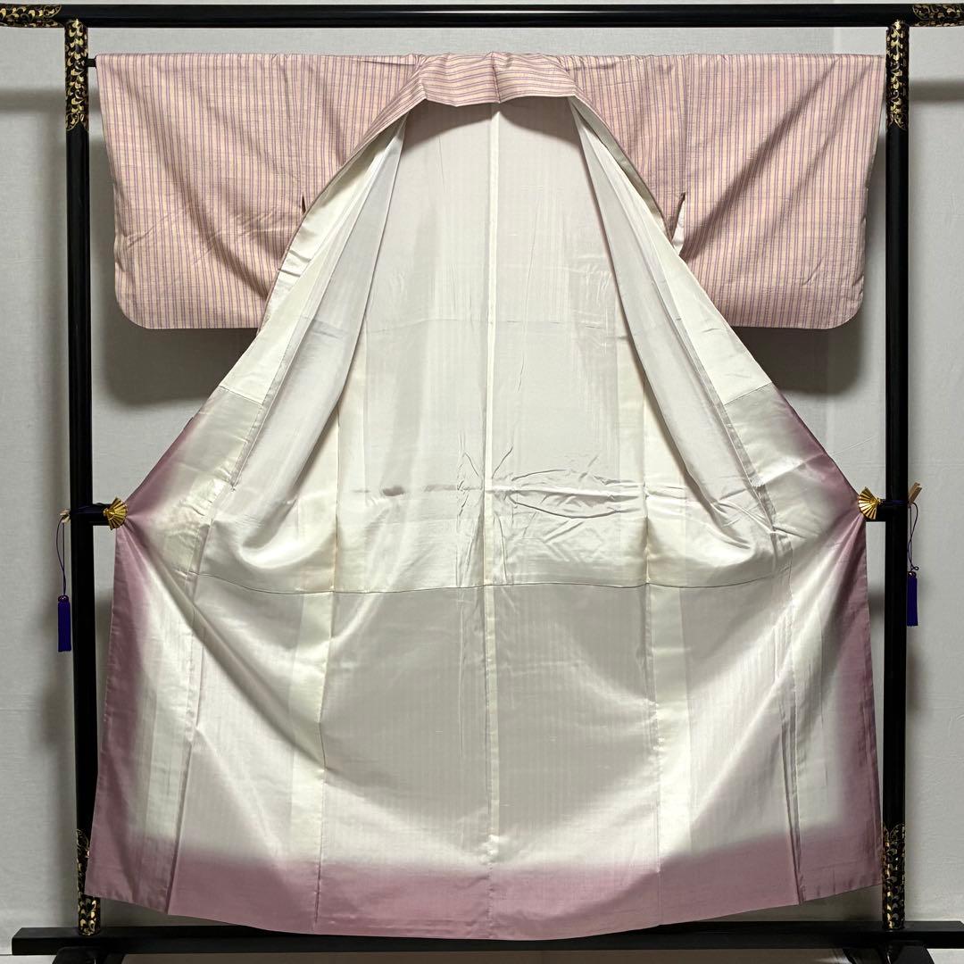 D146 米沢　紅花紬　新田英行　新田間道　証紙付き　正絹　着物　袷　極美品