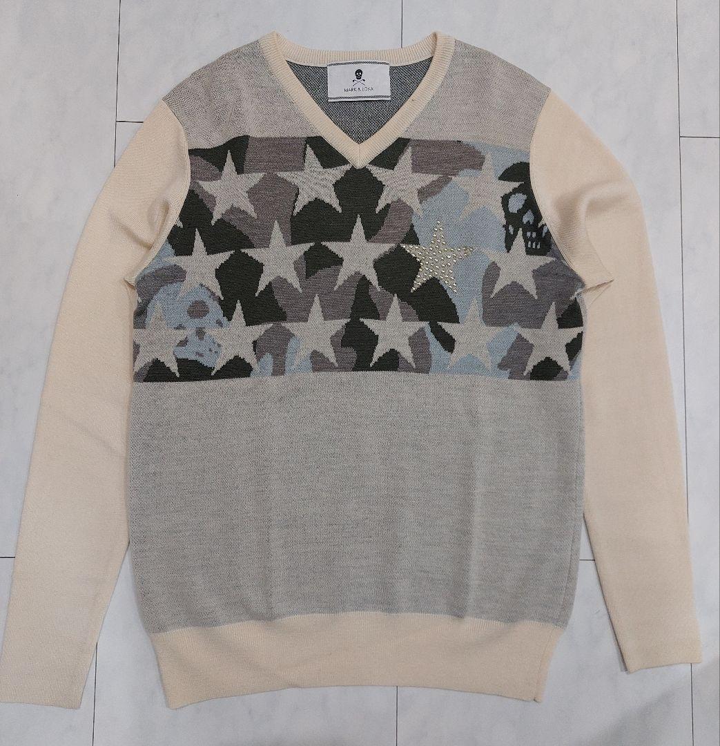 マークアンドロナ　ニット　セーター　ゴルフ　メンズ　Vネック　M　ラインストーン