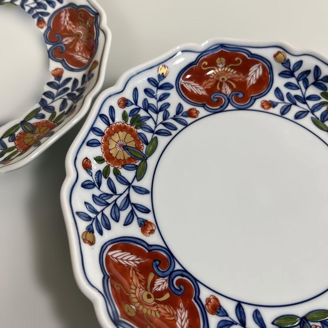 源右衛門　古伊万里風錦唐花紋　銘々皿２枚 18センチ