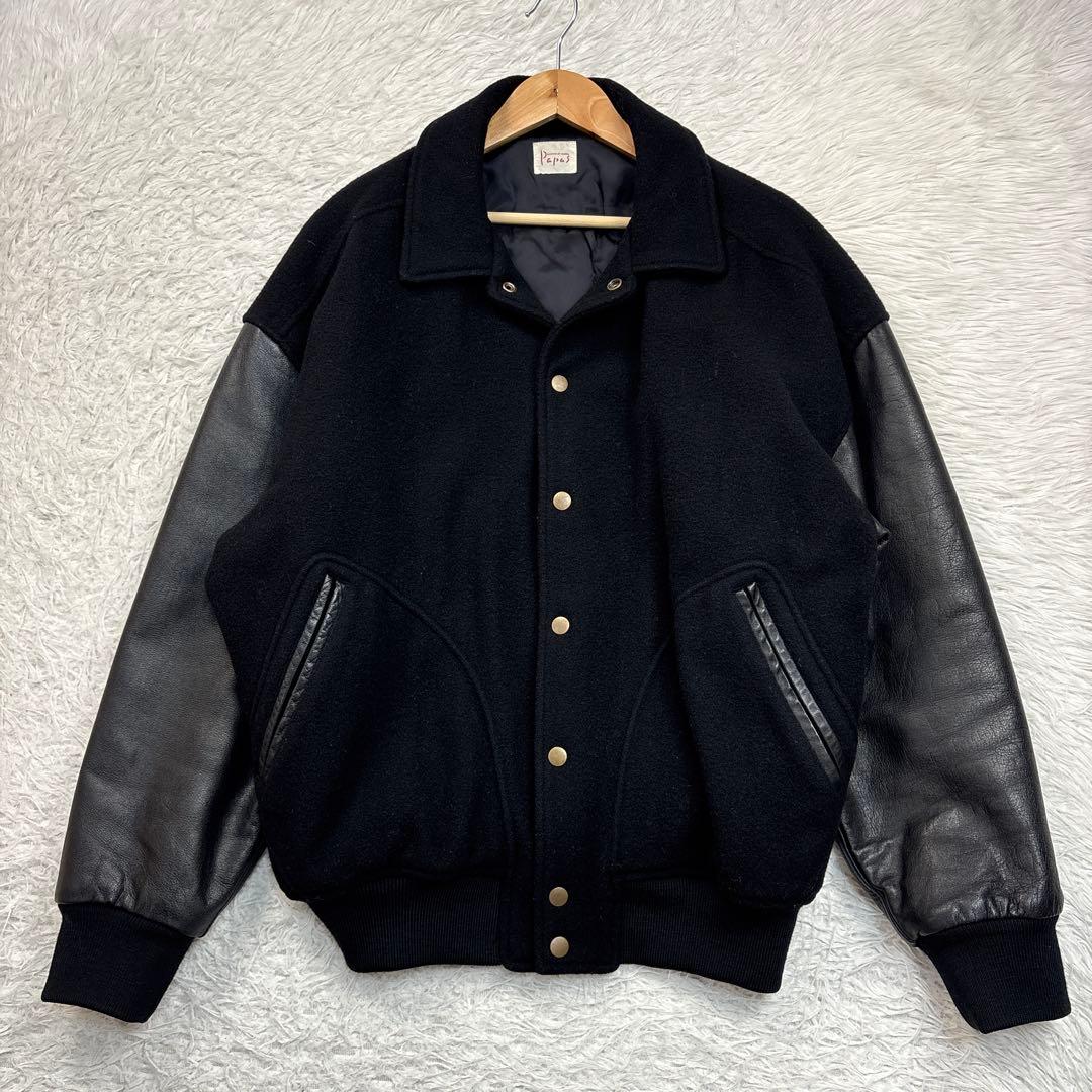 美品 PAPAS パパス スタジャン レザー切り替え バックロゴ 黒