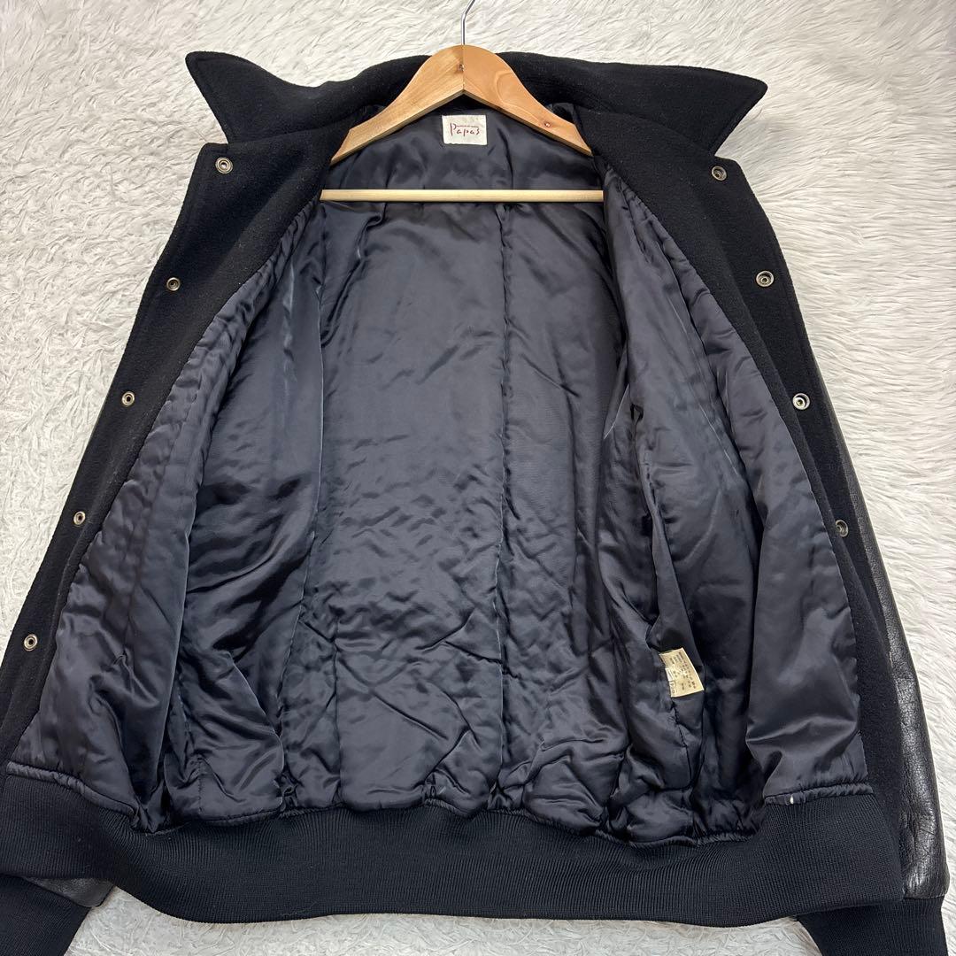 美品 PAPAS パパス スタジャン レザー切り替え バックロゴ 黒