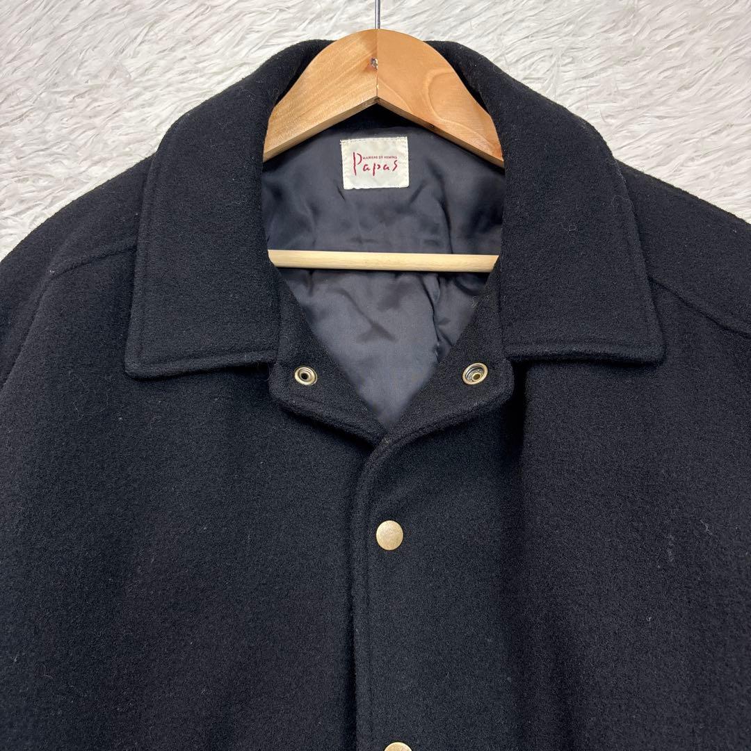 美品 PAPAS パパス スタジャン レザー切り替え バックロゴ 黒