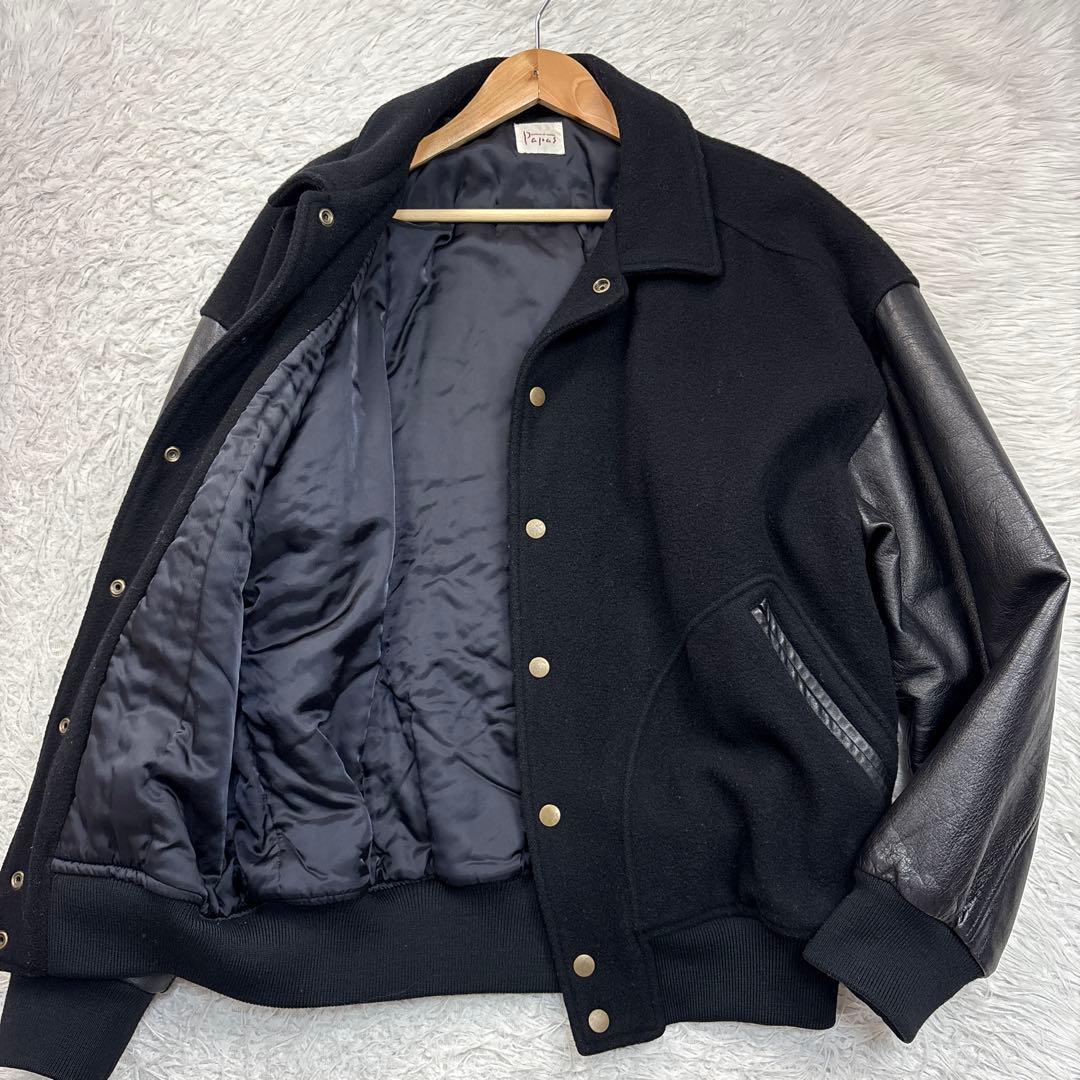 美品 PAPAS パパス スタジャン レザー切り替え バックロゴ 黒