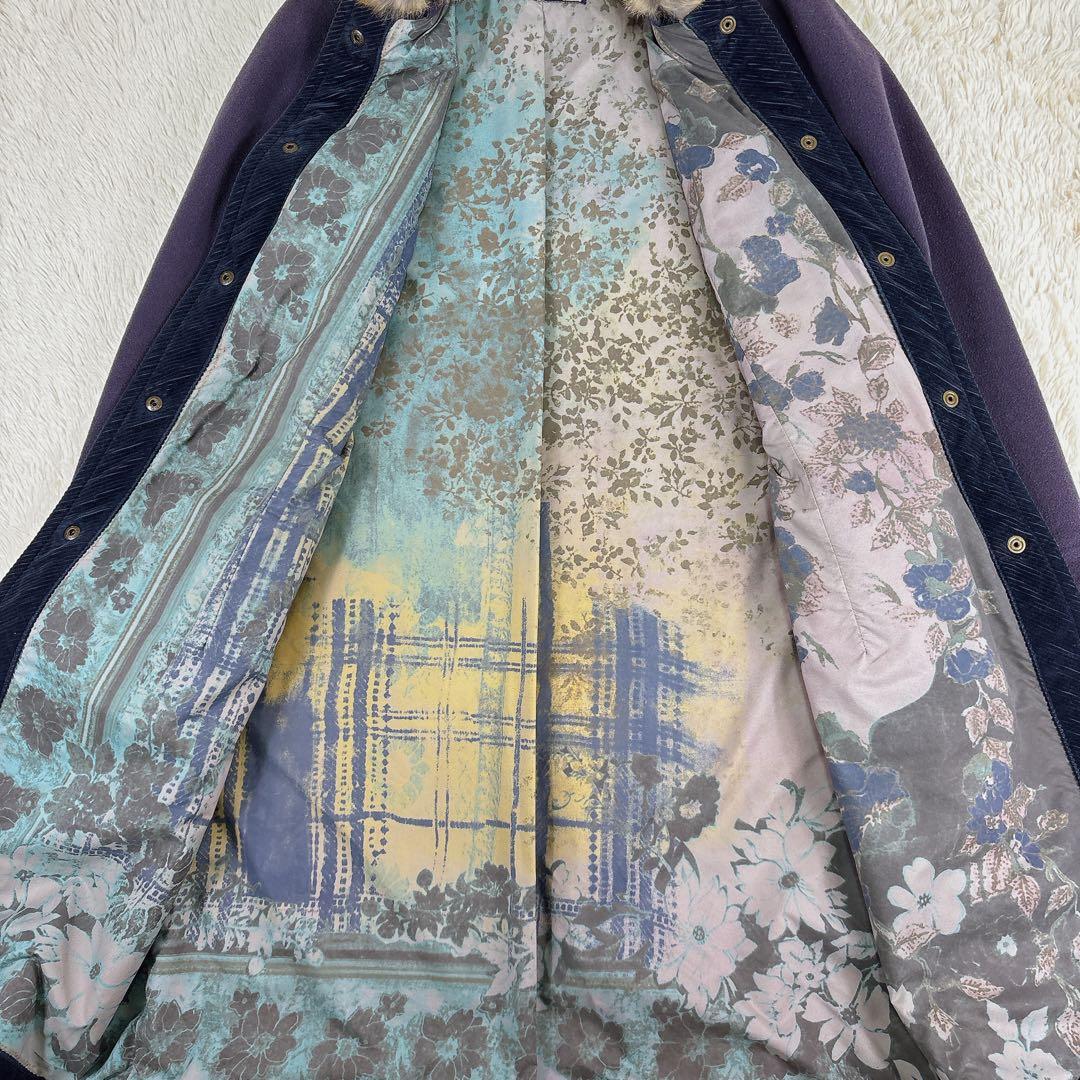 ETRO ロングコート　ラビットファー　カシミヤ ペイズリー柄　金ボタン　S