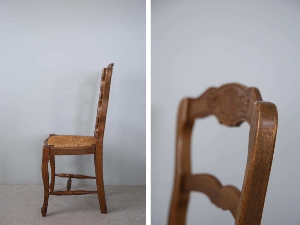 フランスアンティーク猫脚ダイニングチェア/イス/ラッシュシート(90-108-1