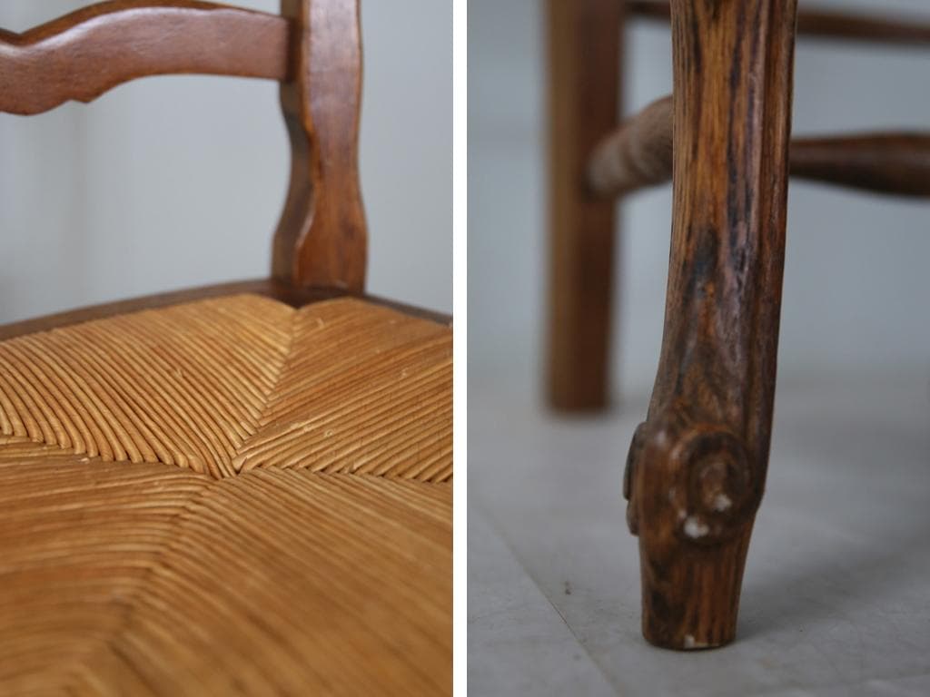 フランスアンティーク猫脚ダイニングチェア/イス/ラッシュシート(90-108-1