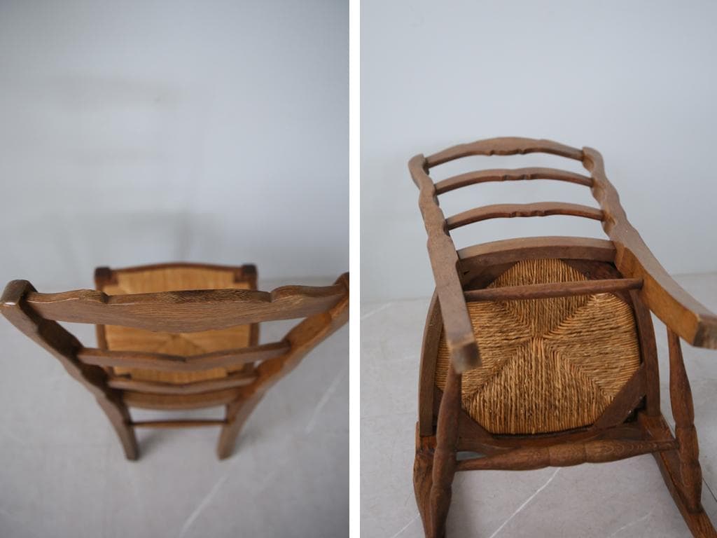 フランスアンティーク猫脚ダイニングチェア/イス/ラッシュシート(90-108-1