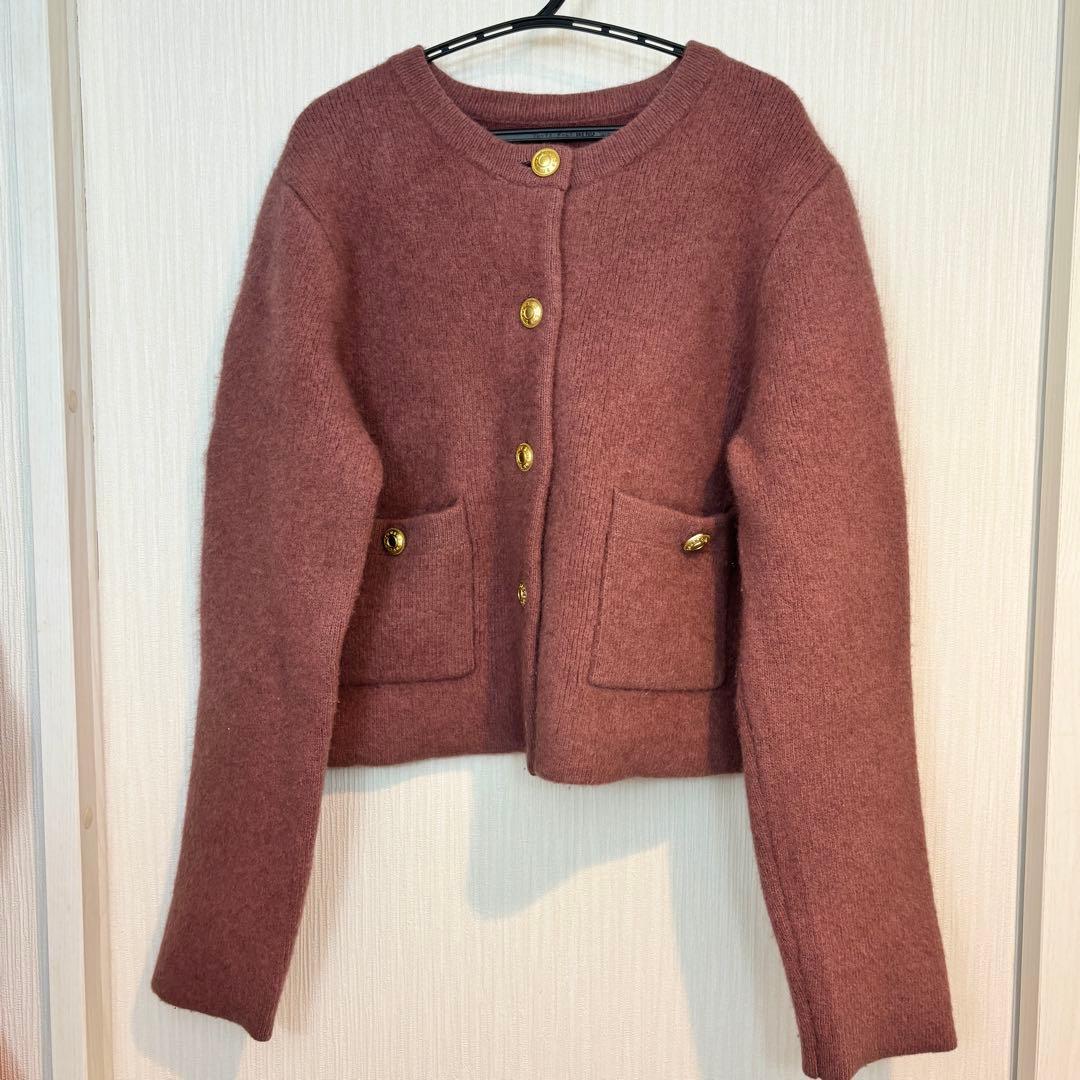 anuans ラクーンブレンドノーカラーニットジャケット　ピンク