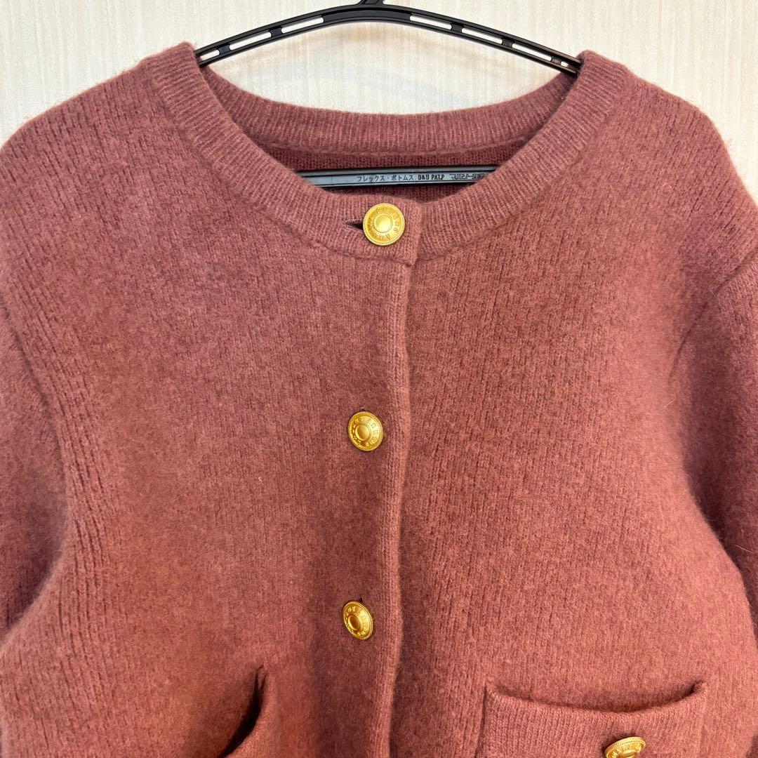 anuans ラクーンブレンドノーカラーニットジャケット　ピンク