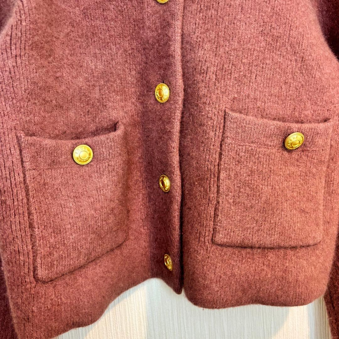 anuans ラクーンブレンドノーカラーニットジャケット　ピンク