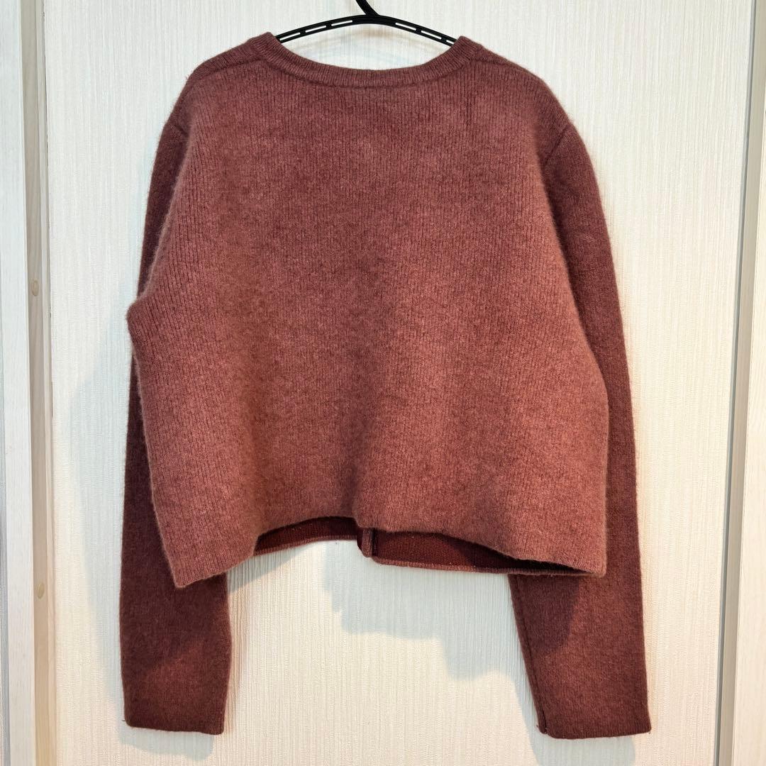 anuans ラクーンブレンドノーカラーニットジャケット　ピンク