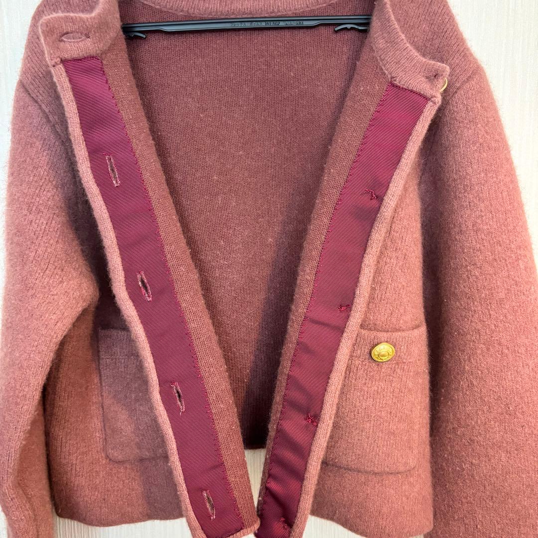 anuans ラクーンブレンドノーカラーニットジャケット　ピンク