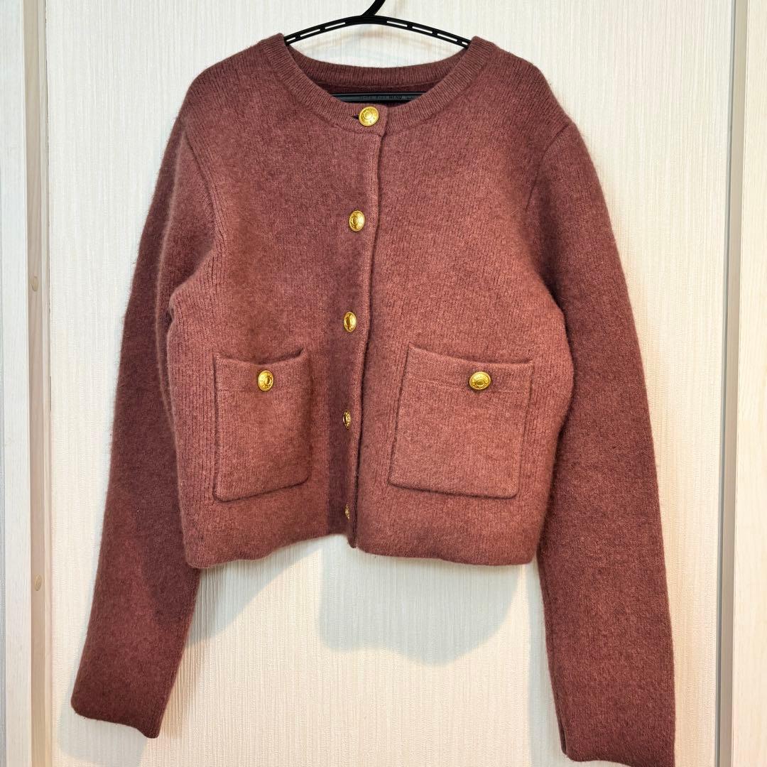 anuans ラクーンブレンドノーカラーニットジャケット　ピンク