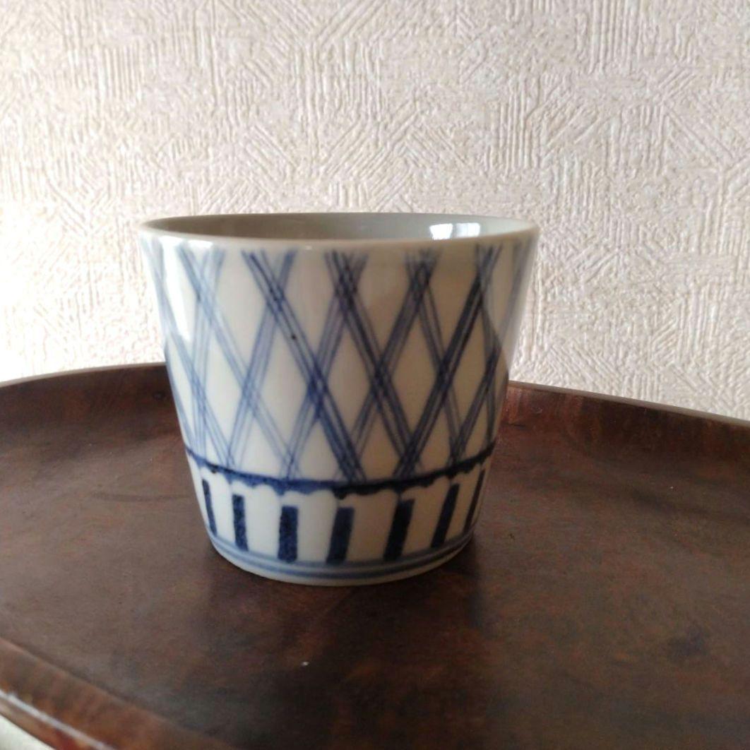 古伊万里染付格子文蕎麦猪口
