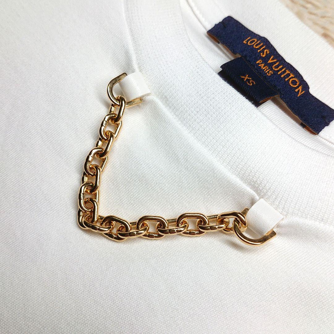 ヴィトン Tシャツ デニム モノグラム チェーン 白 XS