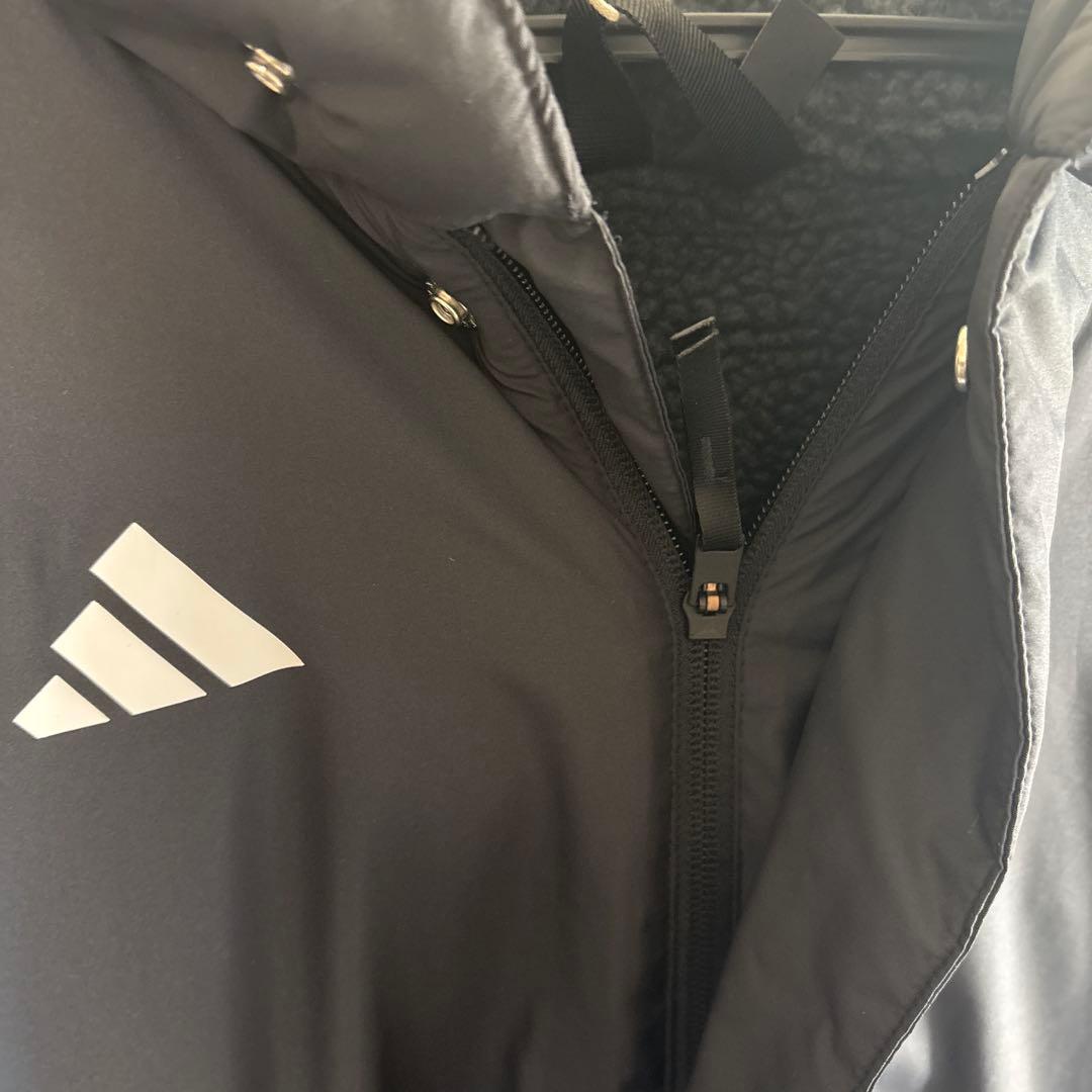 adidas アディダス　ベンチコート ロングコート　黒　ボア　フード　新品　L