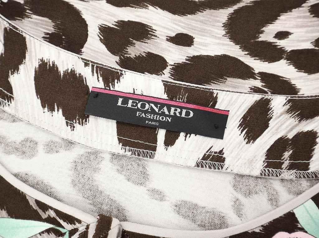 レオナール ハーフボタン 長袖 レオパード ウエストベルト チュニック L