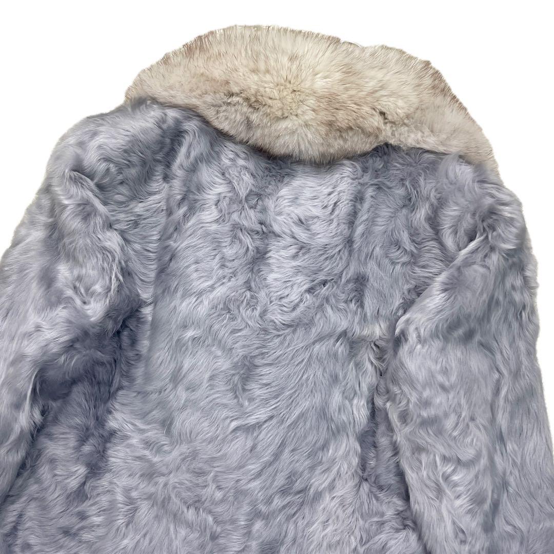 美品　希少カラー　ブルーフォックス　ラム　リアルファーコート　ブルーグレー