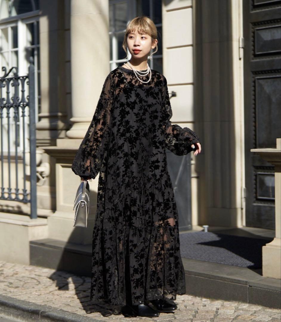 CIAOPANIC ベロアフラワーティアードワンピース