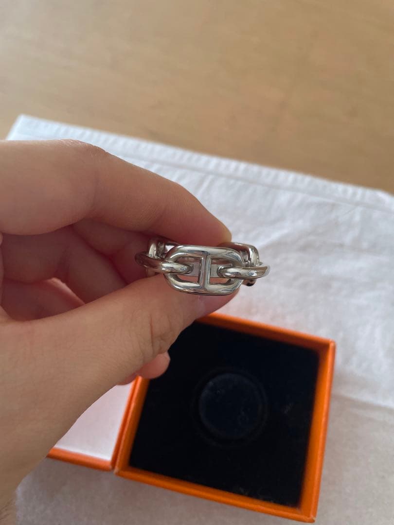 エルメス　スカーフリング　シェーヌダンクル　シルバー　箱付き