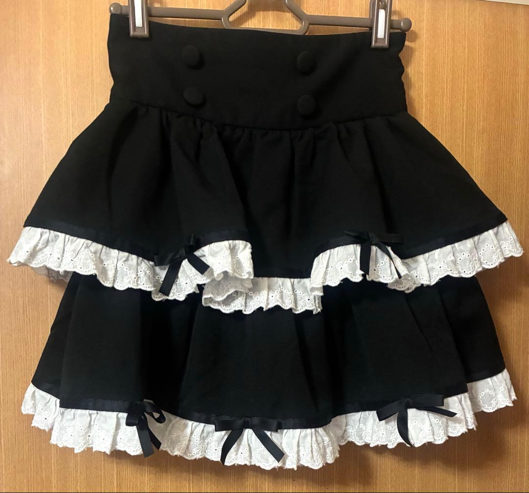 pium コットンフリルリボンティアードミニスカート　ブラック　ぴうむ