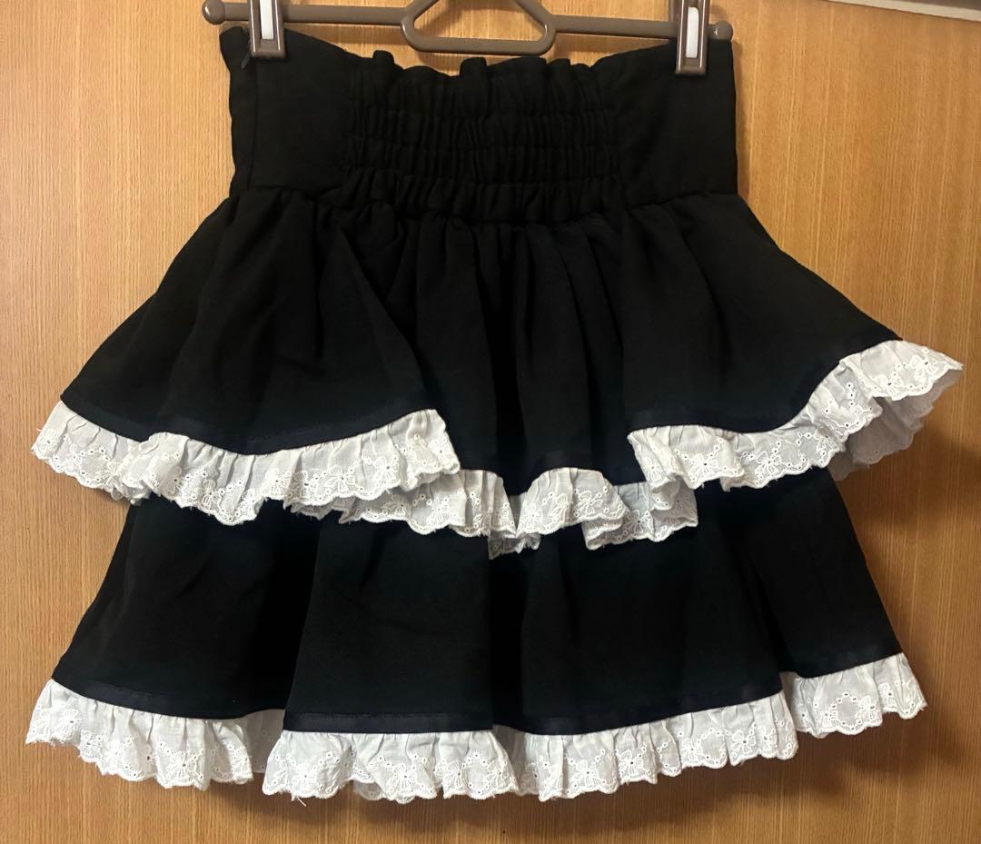 pium コットンフリルリボンティアードミニスカート　ブラック　ぴうむ