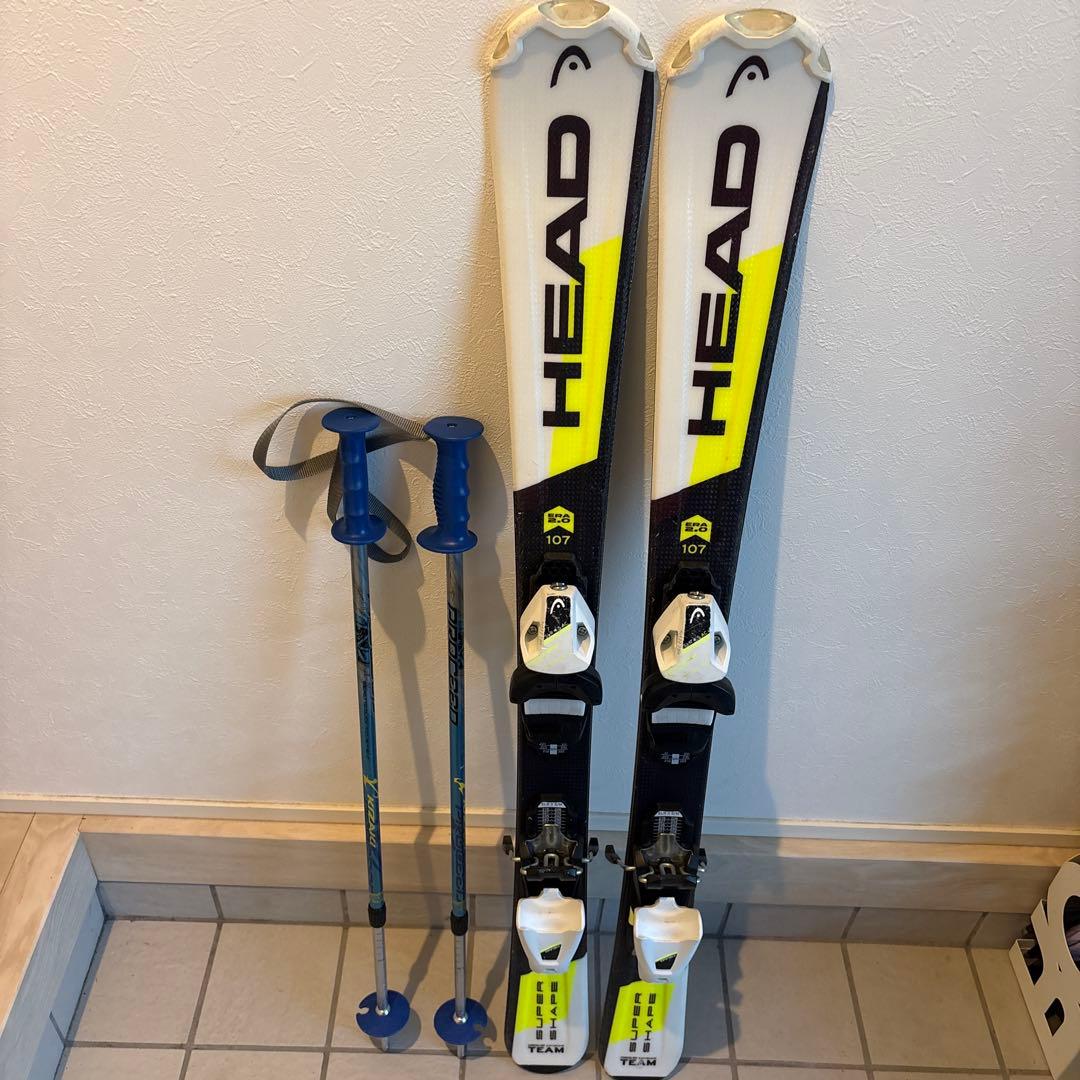 HEAD ERA 2.0 スキー板 107cm ビンディング、伸縮式ストック付き