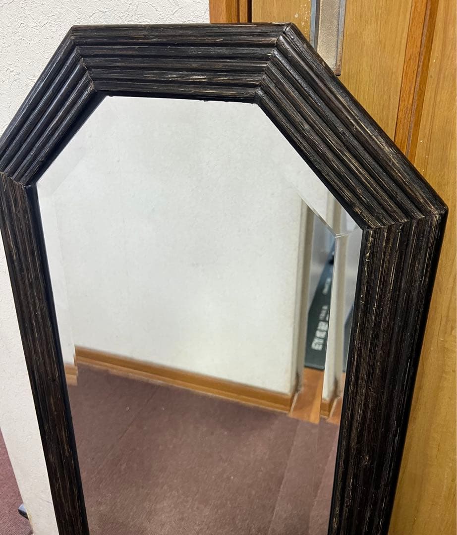 【akn】アンティーク　レトロ　姿見　壁掛け鏡　八角形