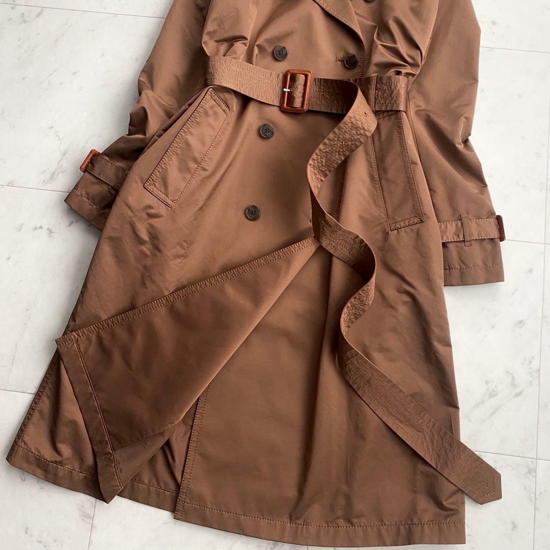 美品 モラビト 襟裏ロゴモノグラム ベルト付きトレンチコート キャメル 38