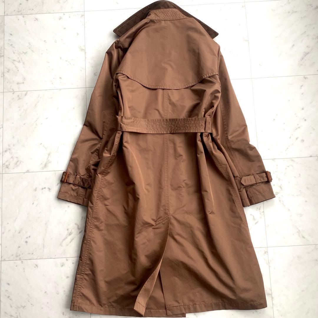 美品 モラビト 襟裏ロゴモノグラム ベルト付きトレンチコート キャメル 38