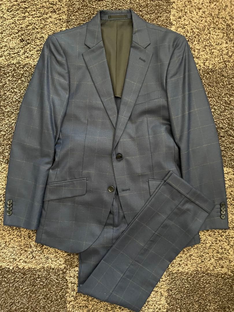 【ほぼ未使用】イタリア製セットアップスーツ44ネイビーブルー