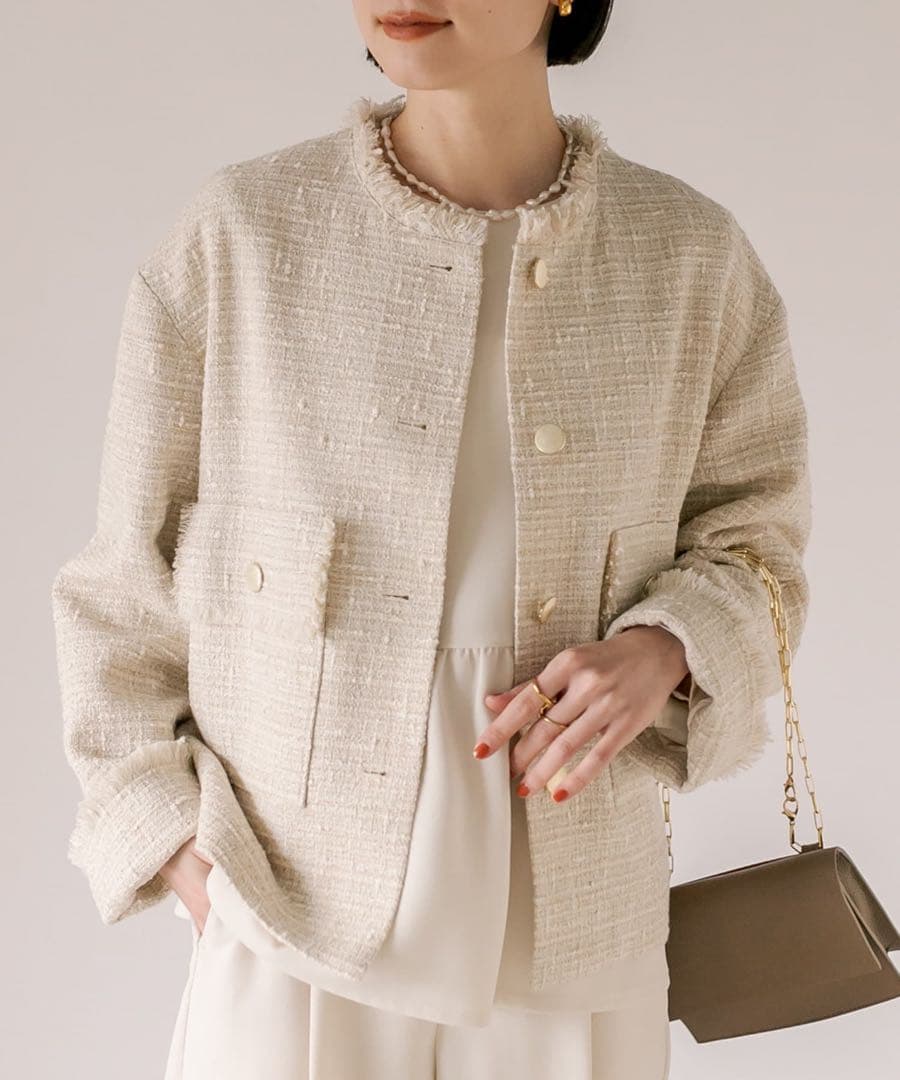 768 新品✨リヴドロワ ツイードミドルジャケット 23AW アイボリー