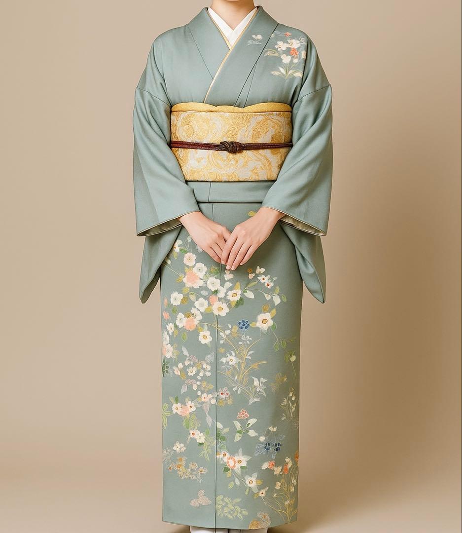 超美品　正絹　訪問着　着物　帯揚げ　帯締め　袋帯　辻ヶ花　4点　セット　156