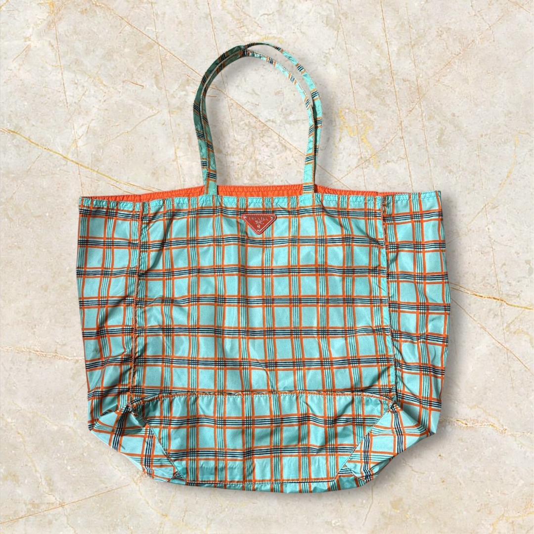 【希少・美品】PRADA プラダ リナイロン チェック柄 トートバッグ