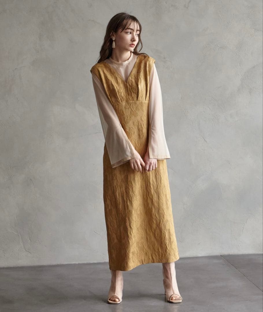 【AIMER】チュールブラウス付きジャカードIラインパーティードレス