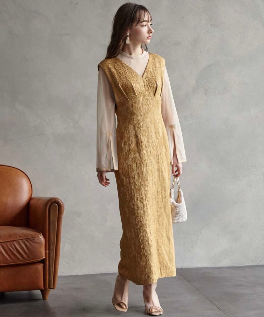 【AIMER】チュールブラウス付きジャカードIラインパーティードレス